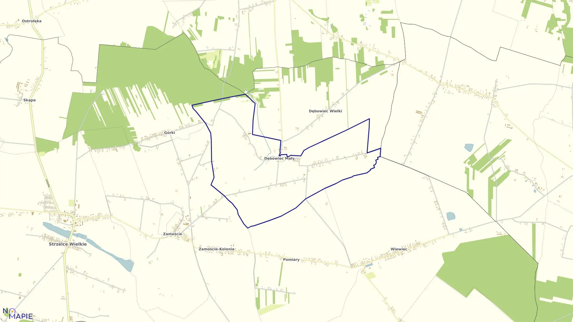 Mapa obrębu DĘBOWIEC MAŁY w gminie Strzelce Wielkie