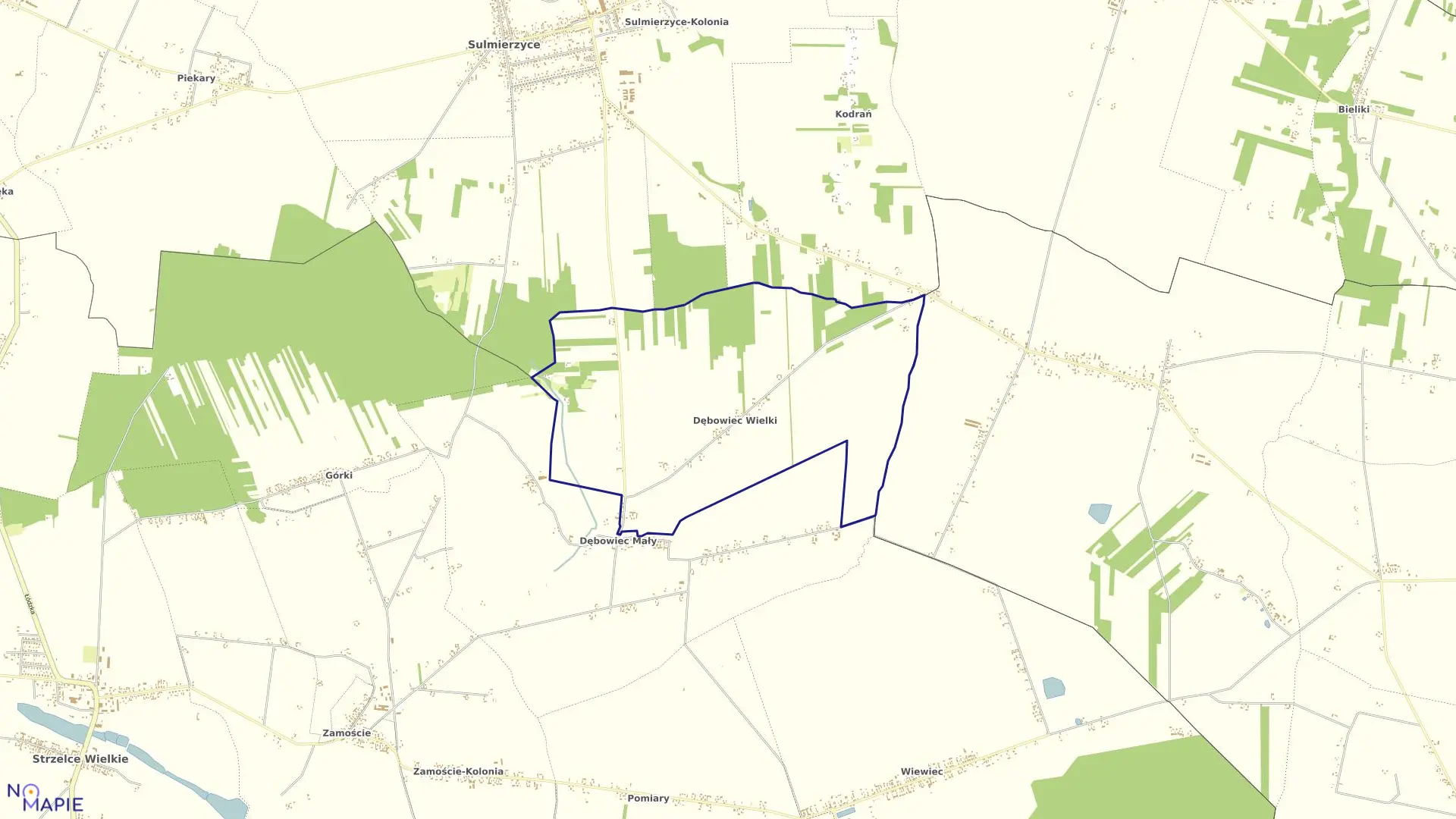 Mapa obrębu DĘBOWIEC WIELKI w gminie Strzelce Wielkie